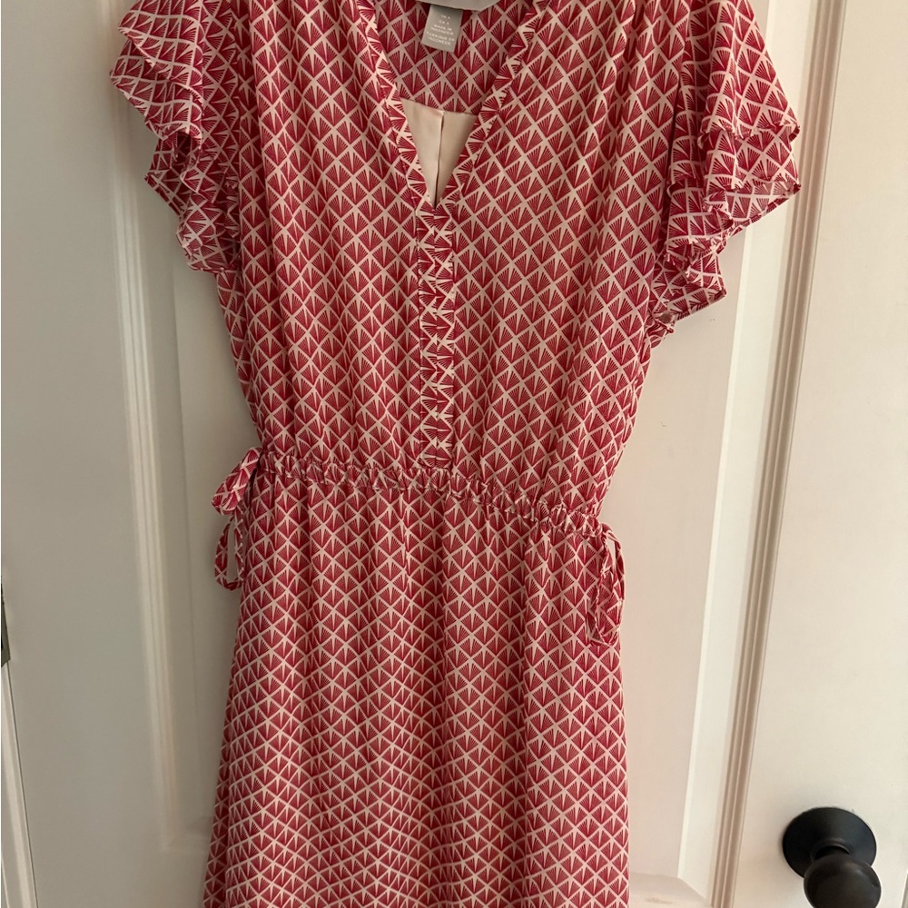 H&M Pink and White Geometric Midi Dress